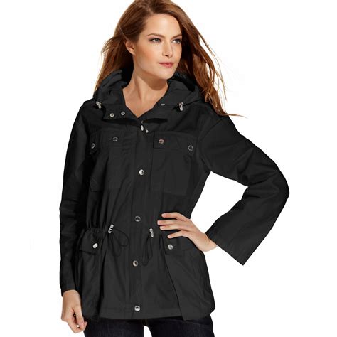 michael kors plaid black and white blazer|Michael Kors anorak raincoat.